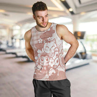 Beige Palaka Hawaiian And Japanese Men Tank Top Maneki Neko And Sakura Bloom DT05 Beige - Polynesian Pride