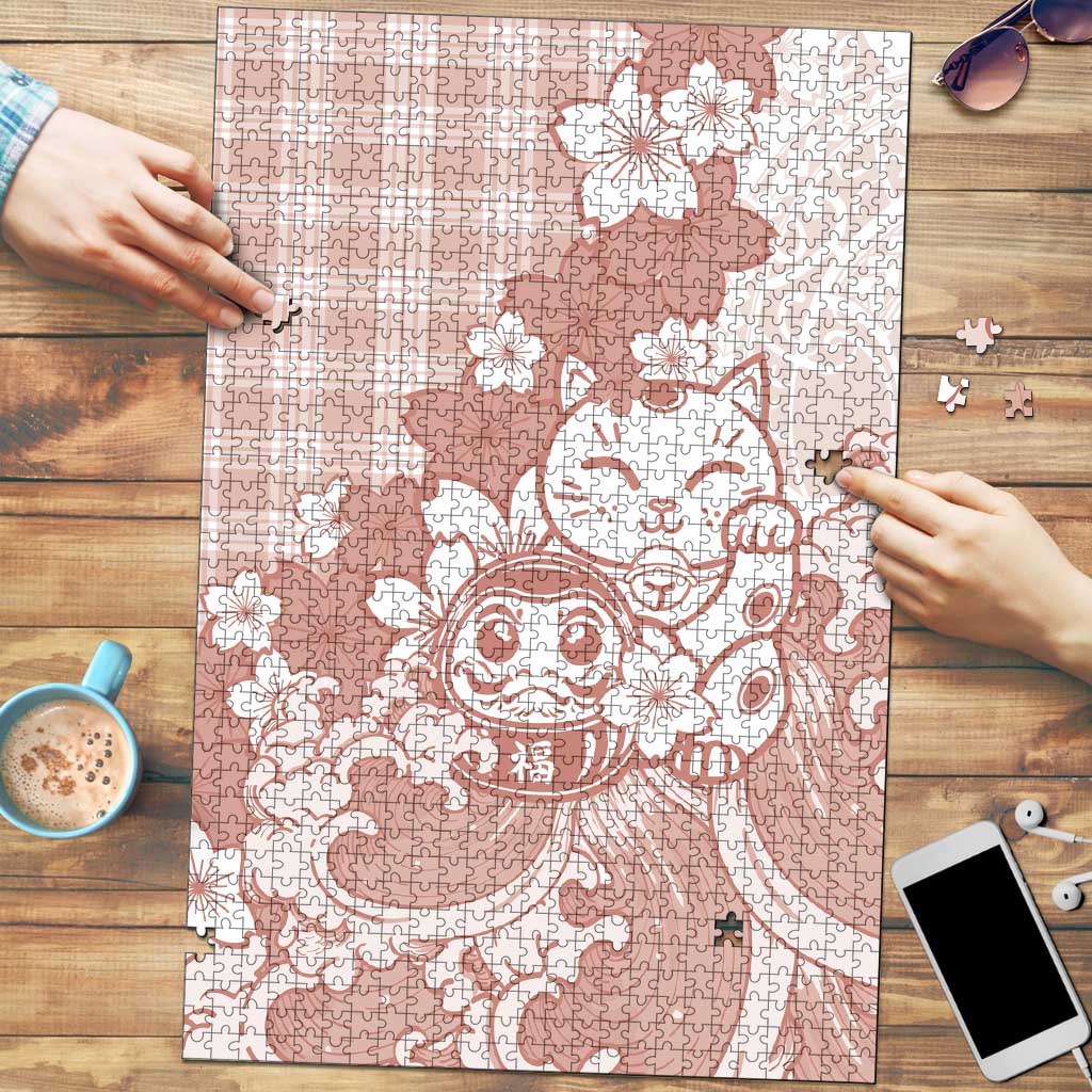 Beige Palaka Hawaiian And Japanese Puzzle Maneki Neko And Sakura Bloom DT05 Beige - Polynesian Pride