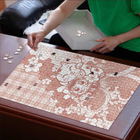Beige Palaka Hawaiian And Japanese Puzzle Maneki Neko And Sakura Bloom DT05 - Polynesian Pride