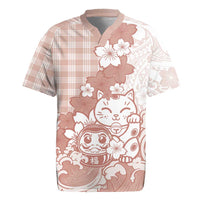 Beige Palaka Hawaiian And Japanese Rugby Jersey Maneki Neko And Sakura Bloom DT05 Beige - Polynesian Pride