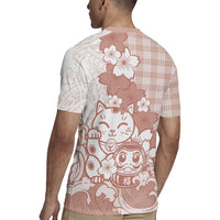 Beige Palaka Hawaiian And Japanese Rugby Jersey Maneki Neko And Sakura Bloom DT05 - Polynesian Pride