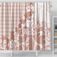 Beige Palaka Hawaiian And Japanese Shower Curtain Maneki Neko And Sakura Bloom DT05 - Polynesian Pride