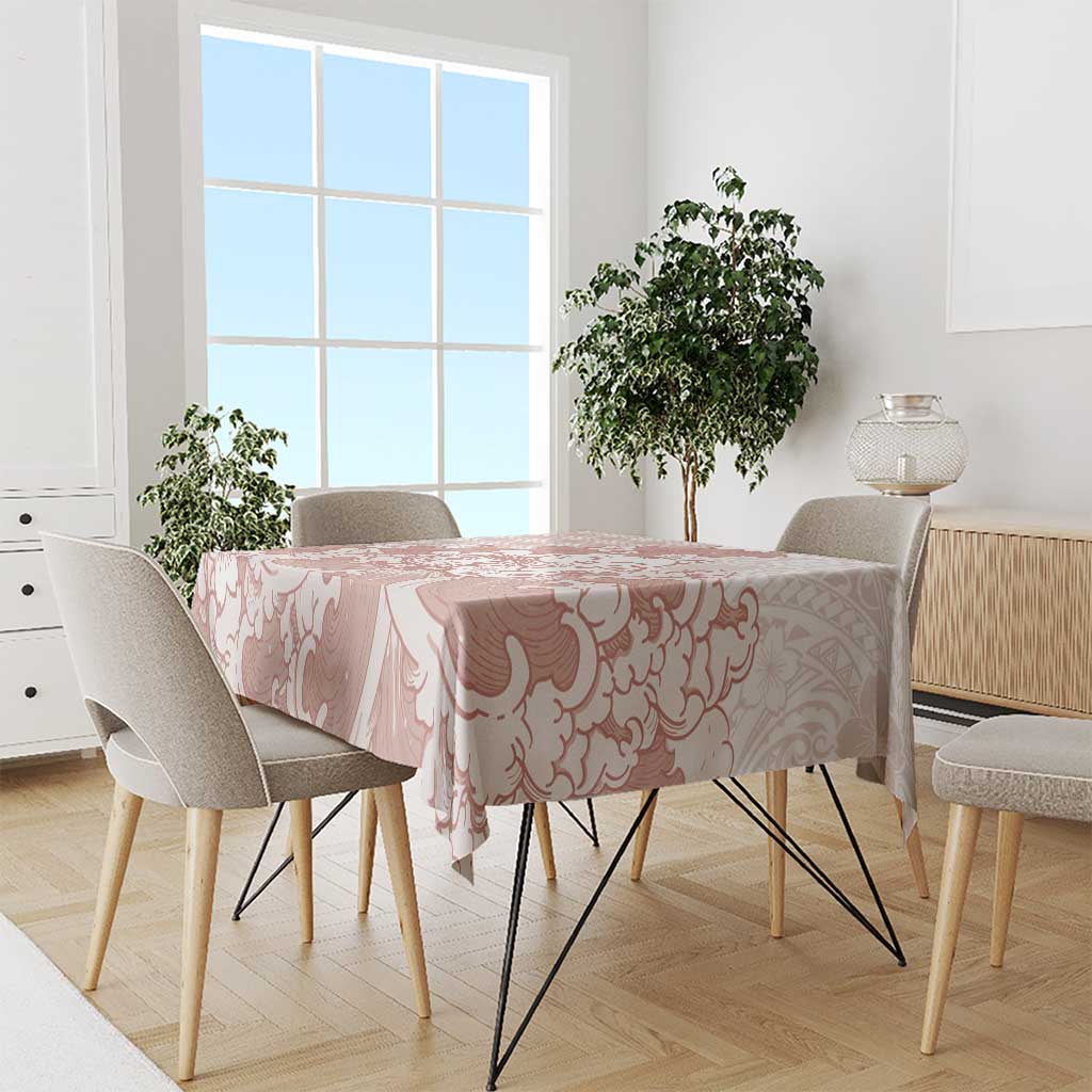 Beige Palaka Hawaiian And Japanese Tablecloth Maneki Neko And Sakura Bloom DT05 - Polynesian Pride