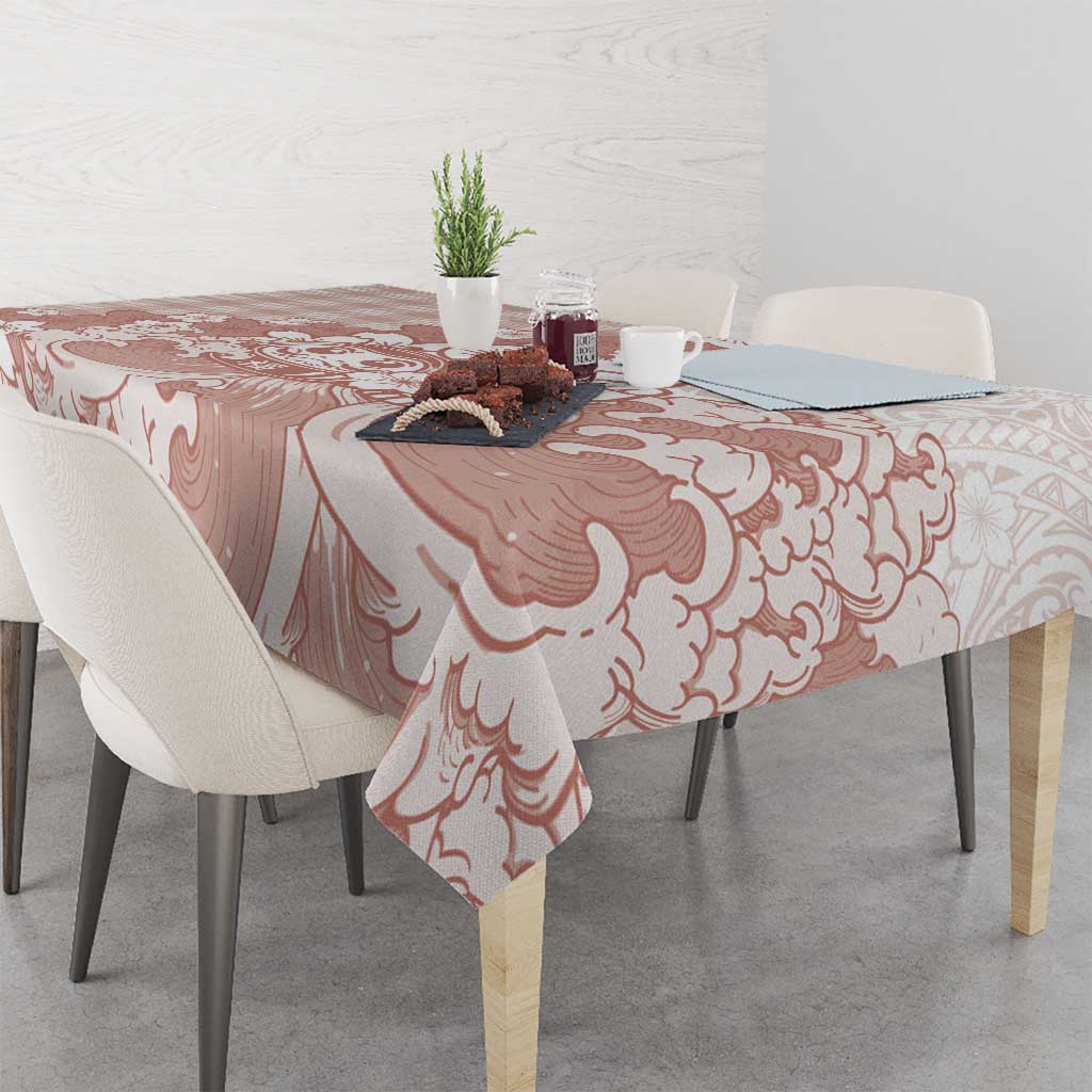 Beige Palaka Hawaiian And Japanese Tablecloth Maneki Neko And Sakura Bloom DT05 - Polynesian Pride