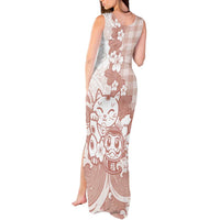 Beige Palaka Hawaiian And Japanese Tank Maxi Dress Maneki Neko And Sakura Bloom DT05 - Polynesian Pride