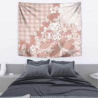 Beige Palaka Hawaiian And Japanese Tapestry Maneki Neko And Sakura Bloom DT05 - Polynesian Pride