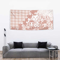 Beige Palaka Hawaiian And Japanese Tapestry Maneki Neko And Sakura Bloom DT05 - Polynesian Pride