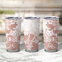 Beige Palaka Hawaiian And Japanese Tumbler Cup Maneki Neko And Sakura Bloom DT05 - Polynesian Pride