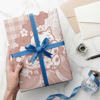 Beige Palaka Hawaiian And Japanese Wrapping Paper Maneki Neko And Sakura Bloom DT05 - Polynesian Pride