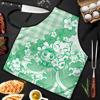 Green Palaka Hawaiian And Japanese Apron Maneki Neko And Sakura Bloom DT05 Green - Polynesian Pride