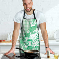 Green Palaka Hawaiian And Japanese Apron Maneki Neko And Sakura Bloom DT05 - Polynesian Pride