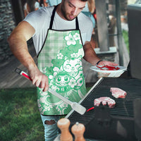 Green Palaka Hawaiian And Japanese Apron Maneki Neko And Sakura Bloom DT05 - Polynesian Pride