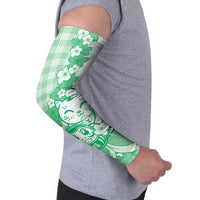 Green Palaka Hawaiian And Japanese Arm Sleeves Maneki Neko And Sakura Bloom DT05 - Polynesian Pride