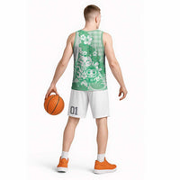 Green Palaka Hawaiian And Japanese Basketball Jersey Maneki Neko And Sakura Bloom DT05 - Polynesian Pride