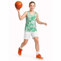 Green Palaka Hawaiian And Japanese Basketball Jersey Maneki Neko And Sakura Bloom DT05 - Polynesian Pride