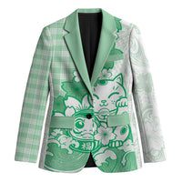 Green Palaka Hawaiian And Japanese Blazer Maneki Neko And Sakura Bloom DT05 Unisex Green - Polynesian Pride