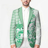 Green Palaka Hawaiian And Japanese Blazer Maneki Neko And Sakura Bloom DT05 - Polynesian Pride