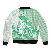 Green Palaka Hawaiian And Japanese Bomber Jacket Maneki Neko And Sakura Bloom