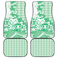Green Palaka Hawaiian And Japanese Car Mats Maneki Neko And Sakura Bloom DT05 - Polynesian Pride