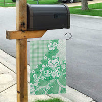 Green Palaka Hawaiian And Japanese Garden Flag Maneki Neko And Sakura Bloom DT05 - Polynesian Pride