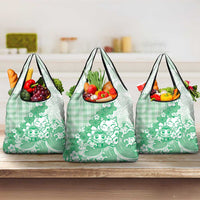 Green Palaka Hawaiian And Japanese Grocery Bag Maneki Neko And Sakura Bloom DT05 3-pack One Size Green - Polynesian Pride
