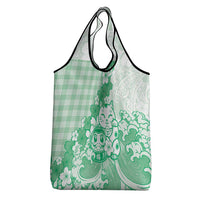Green Palaka Hawaiian And Japanese Grocery Bag Maneki Neko And Sakura Bloom DT05 - Polynesian Pride