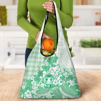 Green Palaka Hawaiian And Japanese Grocery Bag Maneki Neko And Sakura Bloom DT05 - Polynesian Pride