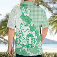 Green Palaka Hawaiian And Japanese Hawaiian Shirt Maneki Neko And Sakura Bloom DT05 - Polynesian Pride