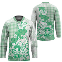 Green Palaka Hawaiian And Japanese Hockey Jersey Maneki Neko And Sakura Bloom DT05 - Polynesian Pride