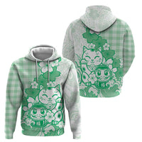 Green Palaka Hawaiian And Japanese Hoodie Maneki Neko And Sakura Bloom DT05 - Polynesian Pride