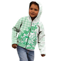 Green Palaka Hawaiian And Japanese Kid Hoodie Maneki Neko And Sakura Bloom DT05 - Polynesian Pride