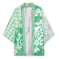 Green Palaka Hawaiian And Japanese Kimono Maneki Neko And Sakura Bloom DT05 Unisex Green - Polynesian Pride