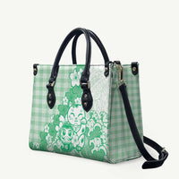 Green Palaka Hawaiian And Japanese Leather Bag Maneki Neko And Sakura Bloom DT05 Green - Polynesian Pride
