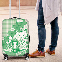 Green Palaka Hawaiian And Japanese Luggage Cover Maneki Neko And Sakura Bloom DT05 Green - Polynesian Pride
