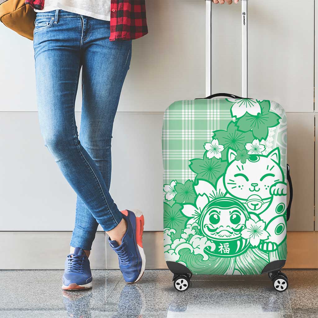 Green Palaka Hawaiian And Japanese Luggage Cover Maneki Neko And Sakura Bloom DT05 - Polynesian Pride