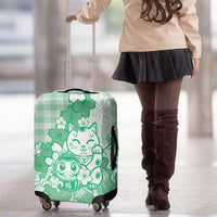 Green Palaka Hawaiian And Japanese Luggage Cover Maneki Neko And Sakura Bloom DT05 - Polynesian Pride