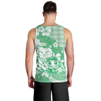 Green Palaka Hawaiian And Japanese Men Tank Top Maneki Neko And Sakura Bloom DT05 - Polynesian Pride