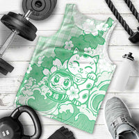 Green Palaka Hawaiian And Japanese Men Tank Top Maneki Neko And Sakura Bloom DT05 - Polynesian Pride