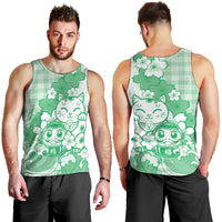 Green Palaka Hawaiian And Japanese Men Tank Top Maneki Neko And Sakura Bloom DT05 - Polynesian Pride