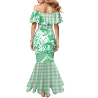 Green Palaka Hawaiian And Japanese Mermaid Dress Maneki Neko And Sakura Bloom DT05 - Polynesian Pride