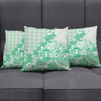 Green Palaka Hawaiian And Japanese Pillow Cover Maneki Neko And Sakura Bloom DT05 - Polynesian Pride