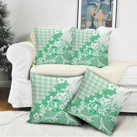 Green Palaka Hawaiian And Japanese Pillow Cover Maneki Neko And Sakura Bloom DT05 - Polynesian Pride
