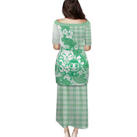 Green Palaka Hawaiian And Japanese Puletasi Maneki Neko And Sakura Bloom DT05 - Polynesian Pride