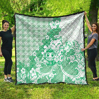 Green Palaka Hawaiian And Japanese Quilt Maneki Neko And Sakura Bloom DT05 - Polynesian Pride