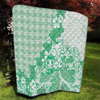 Green Palaka Hawaiian And Japanese Quilt Maneki Neko And Sakura Bloom DT05 - Polynesian Pride
