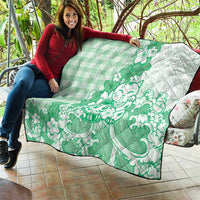 Green Palaka Hawaiian And Japanese Quilt Maneki Neko And Sakura Bloom DT05 - Polynesian Pride