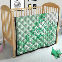 Green Palaka Hawaiian And Japanese Quilt Maneki Neko And Sakura Bloom DT05 - Polynesian Pride