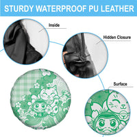 Green Palaka Hawaiian And Japanese Spare Tire Cover Maneki Neko And Sakura Bloom DT05 - Polynesian Pride