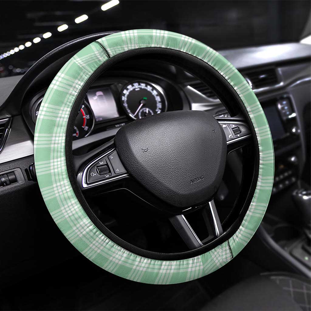 Green Palaka Hawaiian And Japanese Steering Wheel Cover Maneki Neko And Sakura Bloom DT05 Universal Fit Green - Polynesian Pride