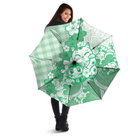 Green Palaka Hawaiian And Japanese Umbrella Maneki Neko And Sakura Bloom DT05 - Polynesian Pride